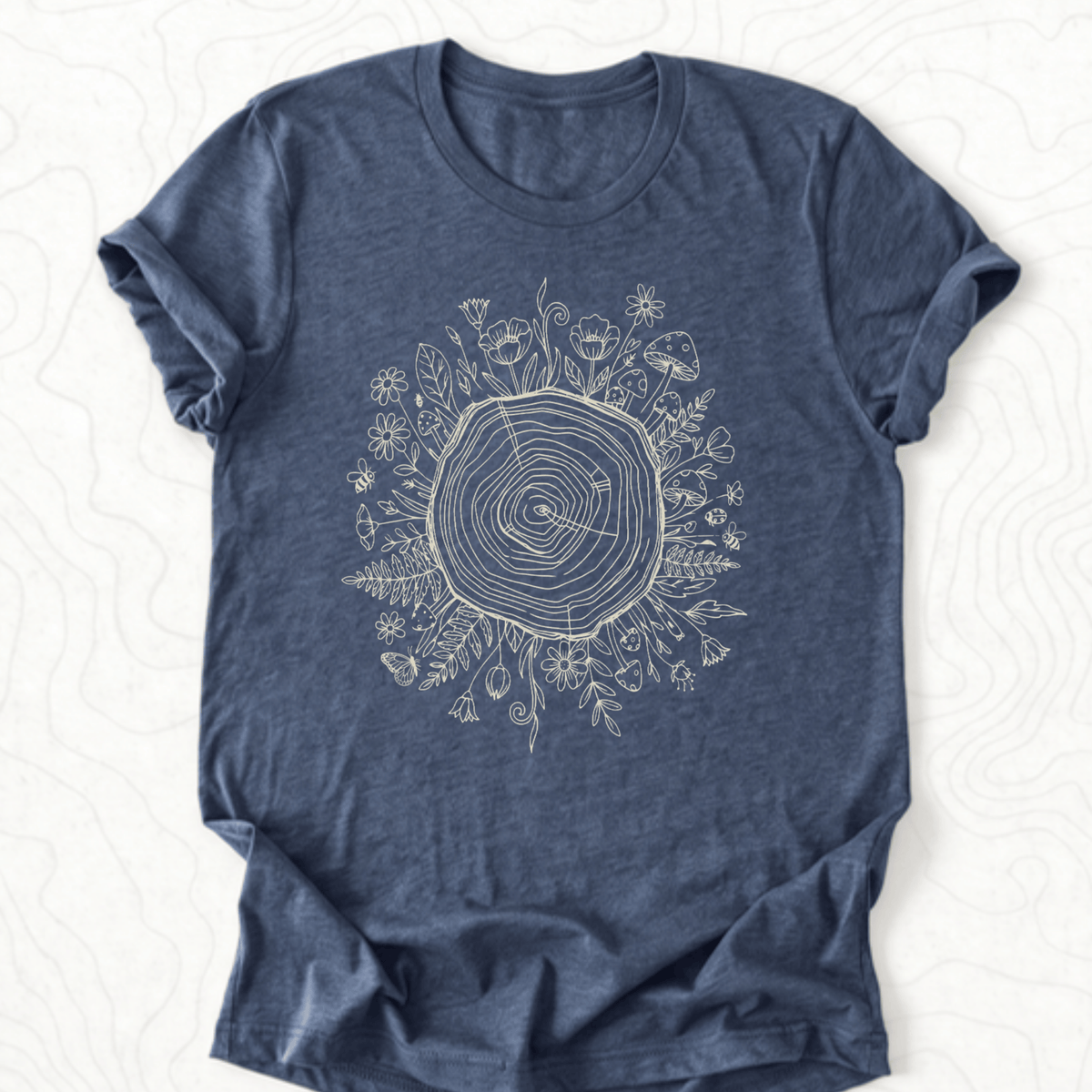 Floral Tree Rings Tee - Heather Navy