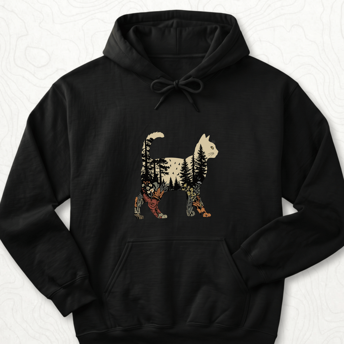 Forest Cat Silhouette Hoodie - Black
