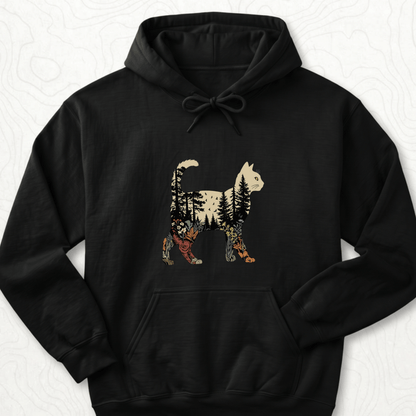 Forest Cat Silhouette Hoodie - Black