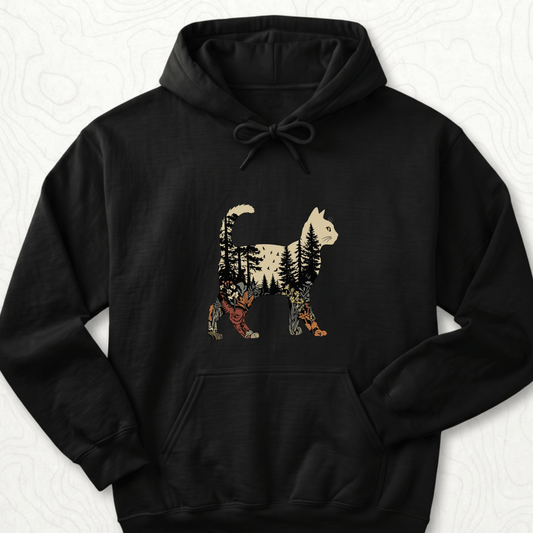 Forest Cat Silhouette Hoodie - Black