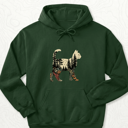 Forest Cat Silhouette Hoodie - Forest Green
