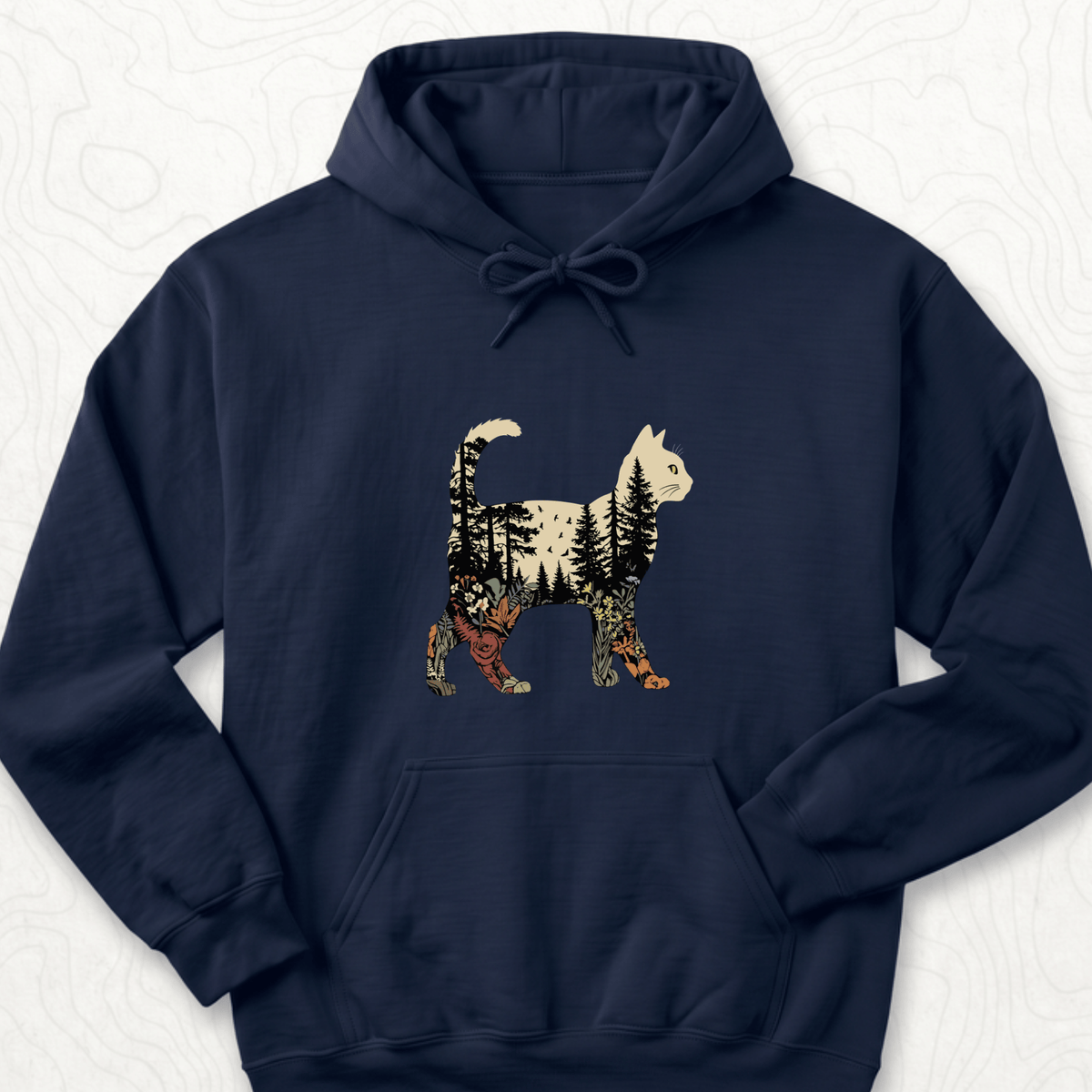 Forest Cat Silhouette Hoodie - Navy