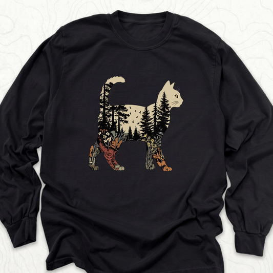 Forest Cat Silhouette LS T-shirt - Black