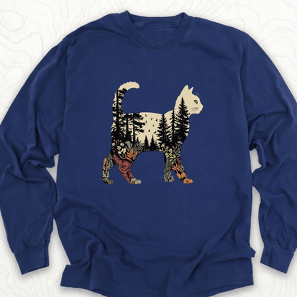 Forest Cat Silhouette LS T-shirt - True Navy