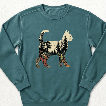 Forest Cat Silhouette Sweatshirt - Blue Spruce