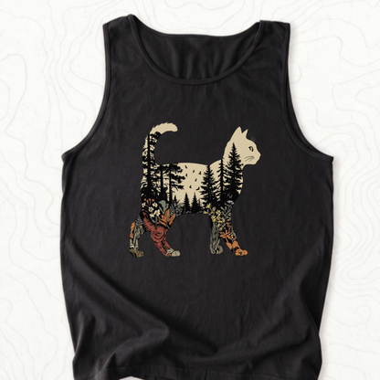 Forest Cat Silhouette Tank Top - Black