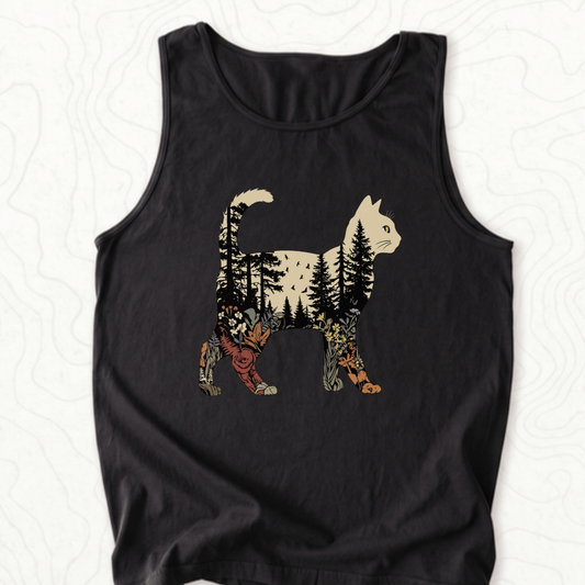 Forest Cat Silhouette Tank Top - Black