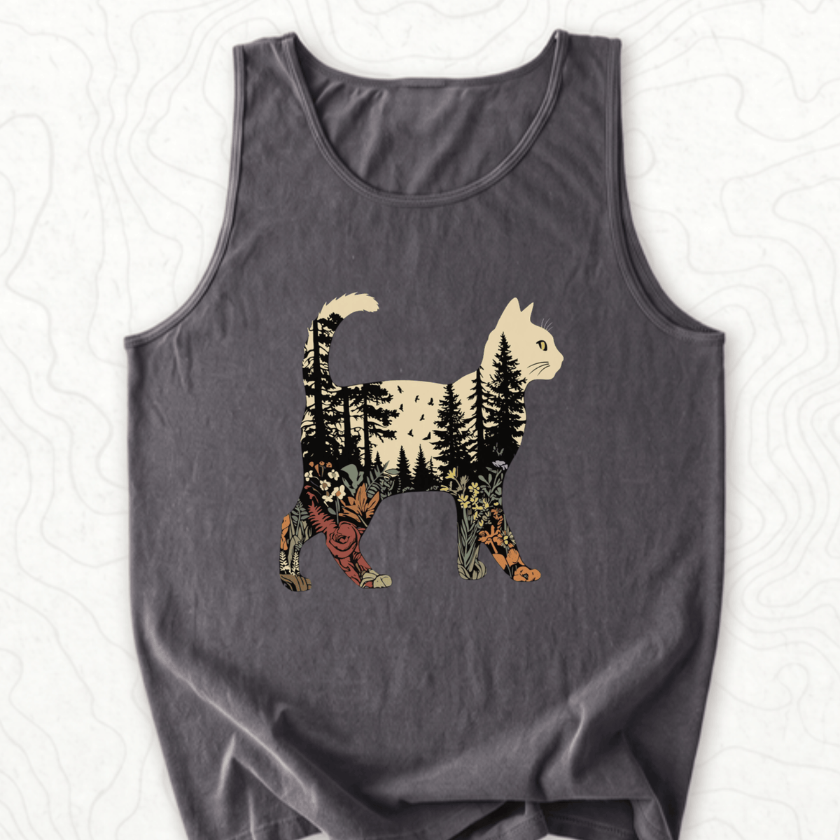 Forest Cat Silhouette Tank Top - Pepper