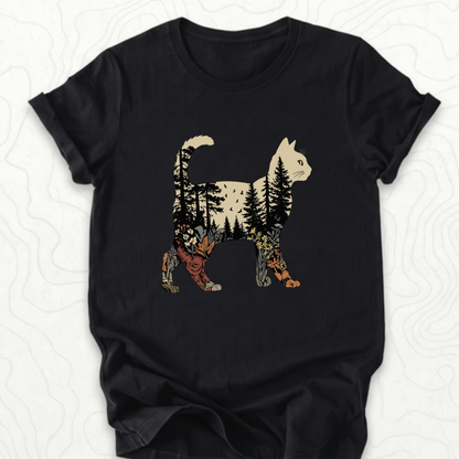 Forest Cat Silhouette Tee - Black