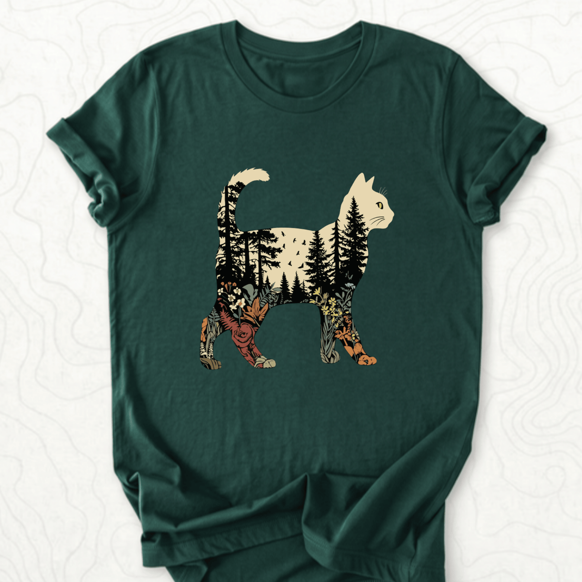 Forest Cat Silhouette Tee - Forest