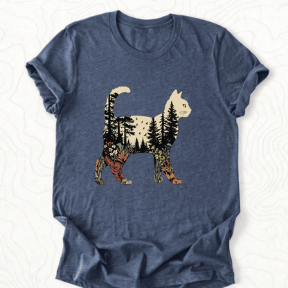 Forest Cat Silhouette Tee - Heather Navy