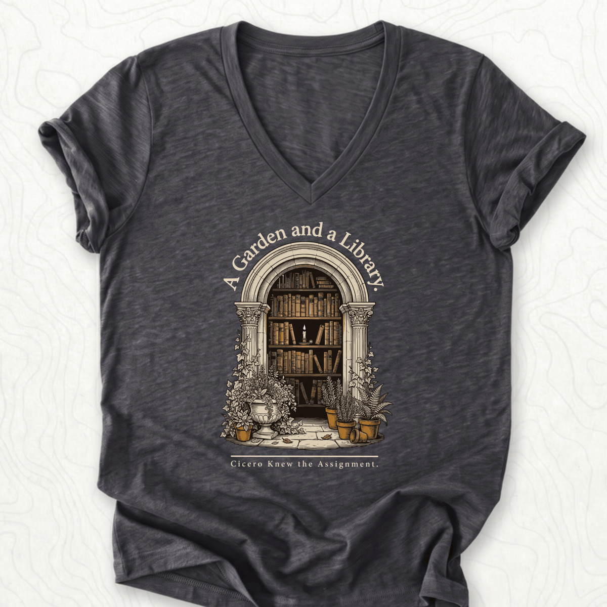 Garden Library V-Neck - Dark Grey Heather