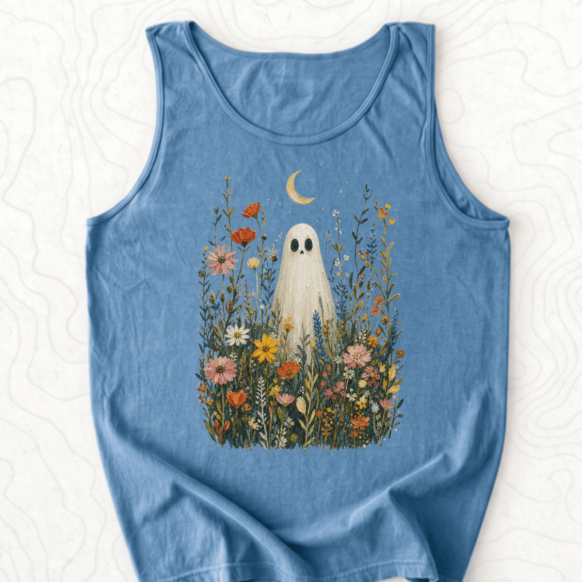 Ghost Wildflowers Tank Top - Blue Jean
