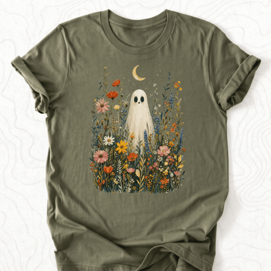 Ghost Wildflowers Tee - Military Green