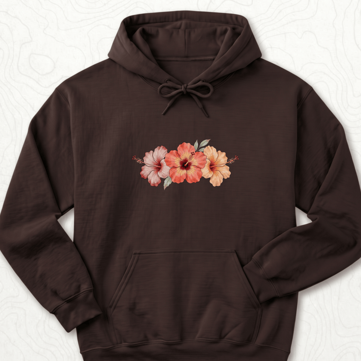Hibiscus Flowers Hoodie - Dark Chocolate