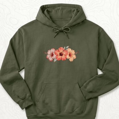 Hibiscus Flowers Hoodie - Military Green