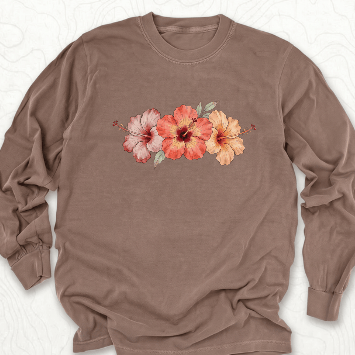 Hibiscus Flowers LS T-shirt - Espresso