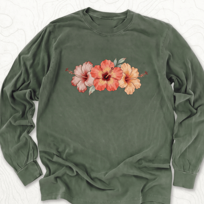 Hibiscus Flowers LS T-shirt - Hemp
