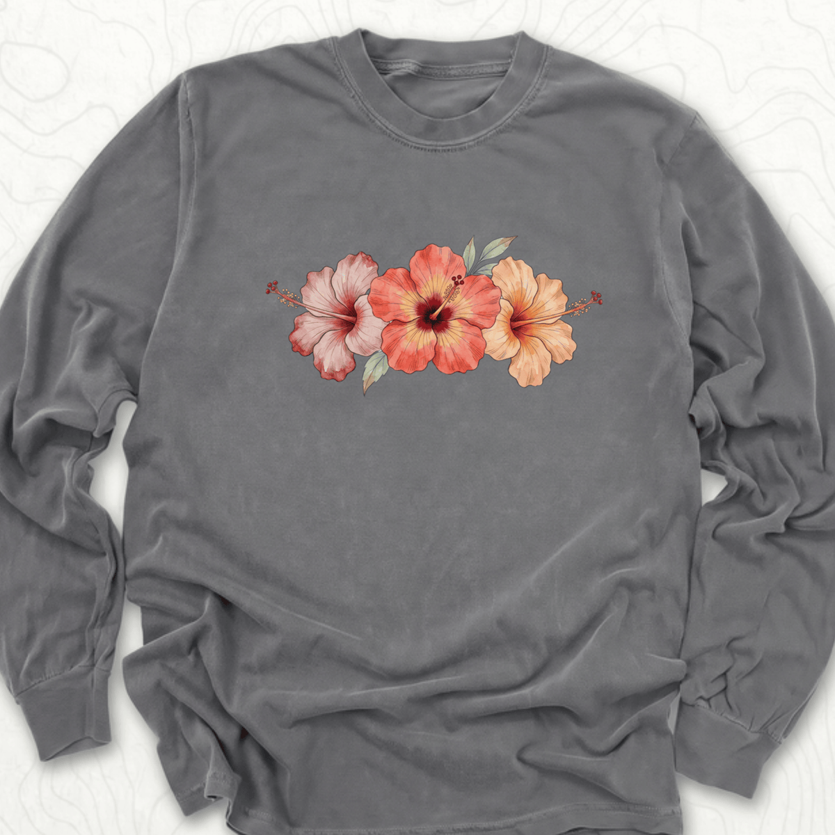 Hibiscus Flowers LS T-shirt - Pepper