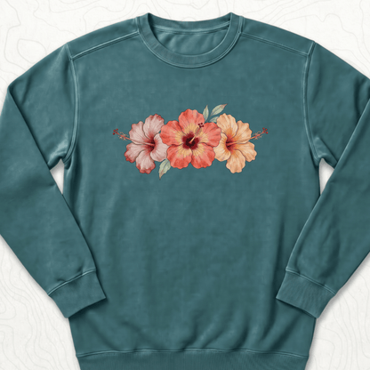 Hibiscus Flowers Sweatshirt - Blue Spruce