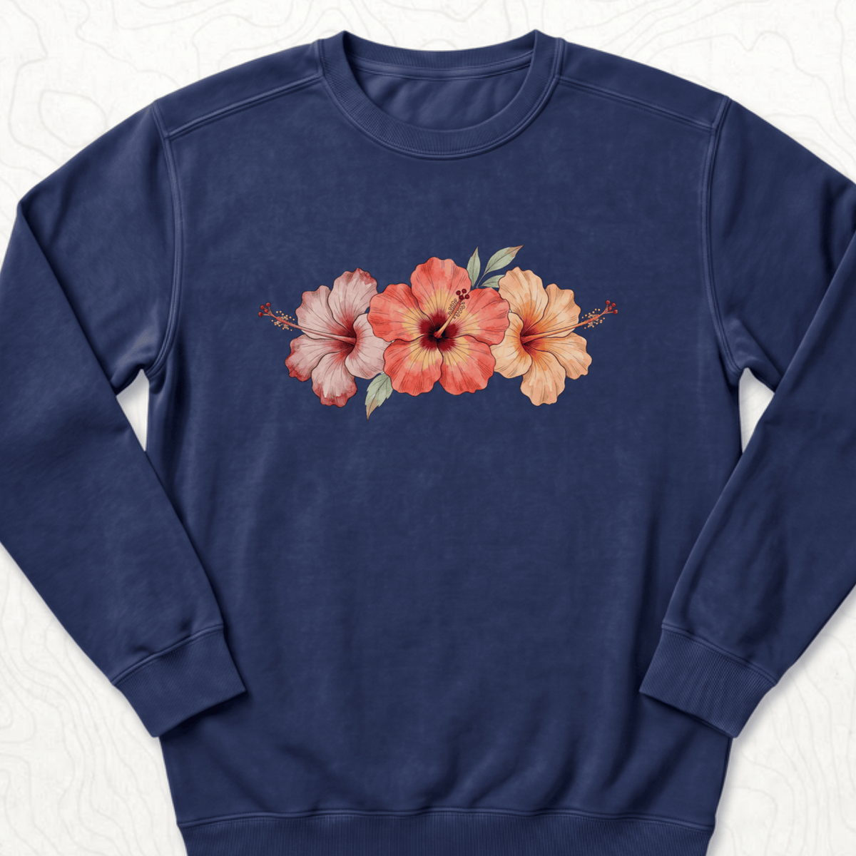 Hibiscus Flowers Sweatshirt - True Navy
