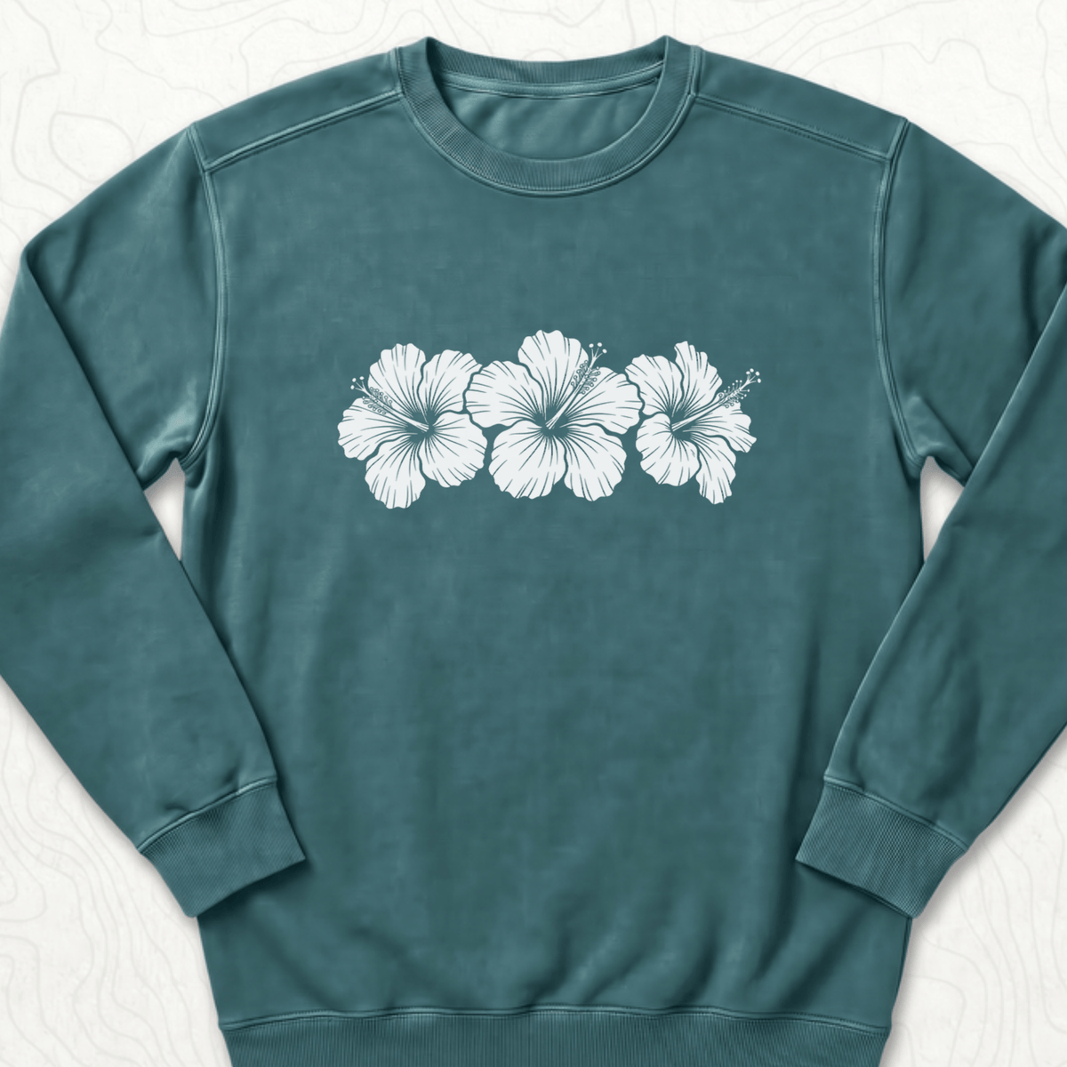 Hibiscus Flowers Sweatshirt - Blue Spruce