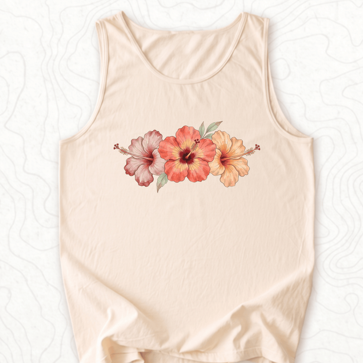 Hibiscus Flowers Tank Top - Ivory