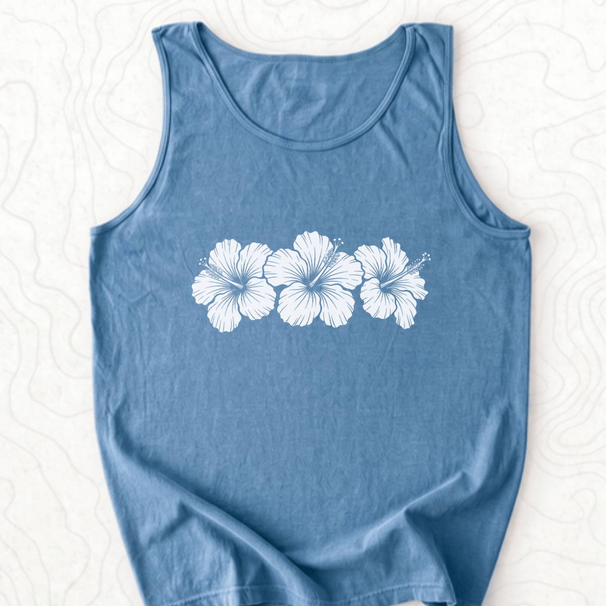 Hibiscus Flowers Tank Top - Blue Jean