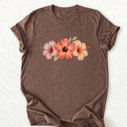 Hibiscus Flowers Tee - Heather Brown
