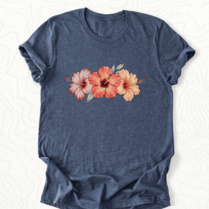 Hibiscus Flowers Tee - Heather Navy
