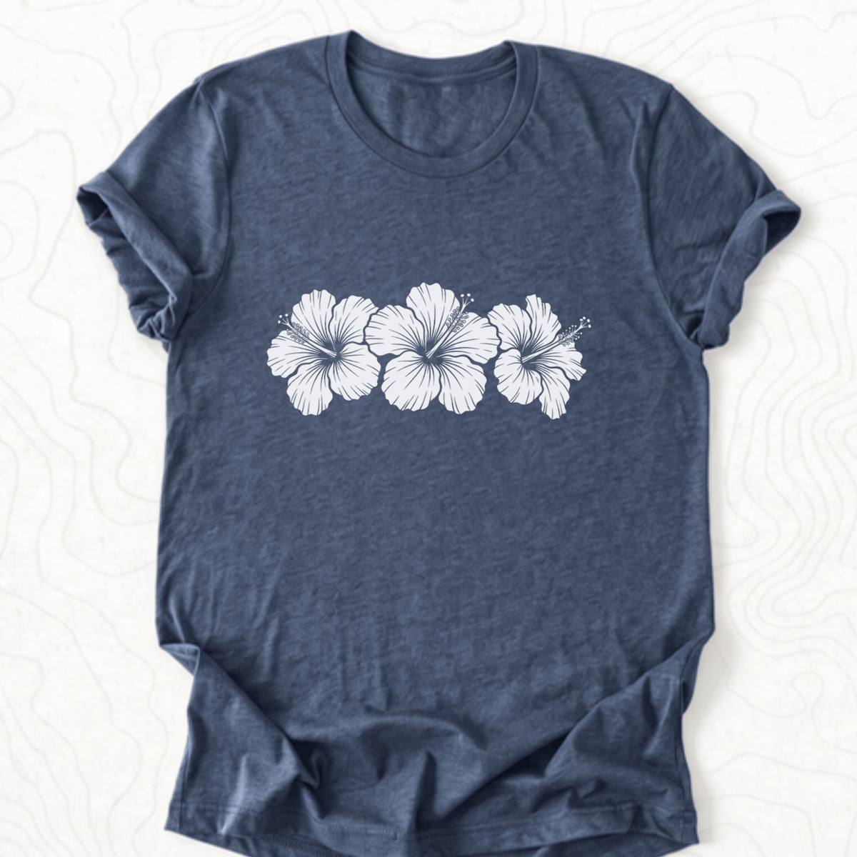 Hibiscus Flowers Tee - Heather Navy