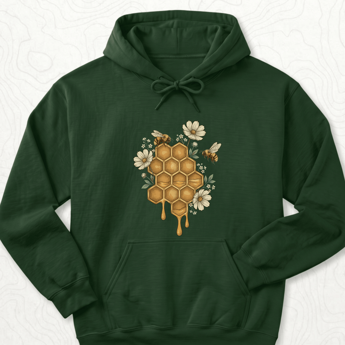 Honeycomb Bees Hoodie - Forest Green