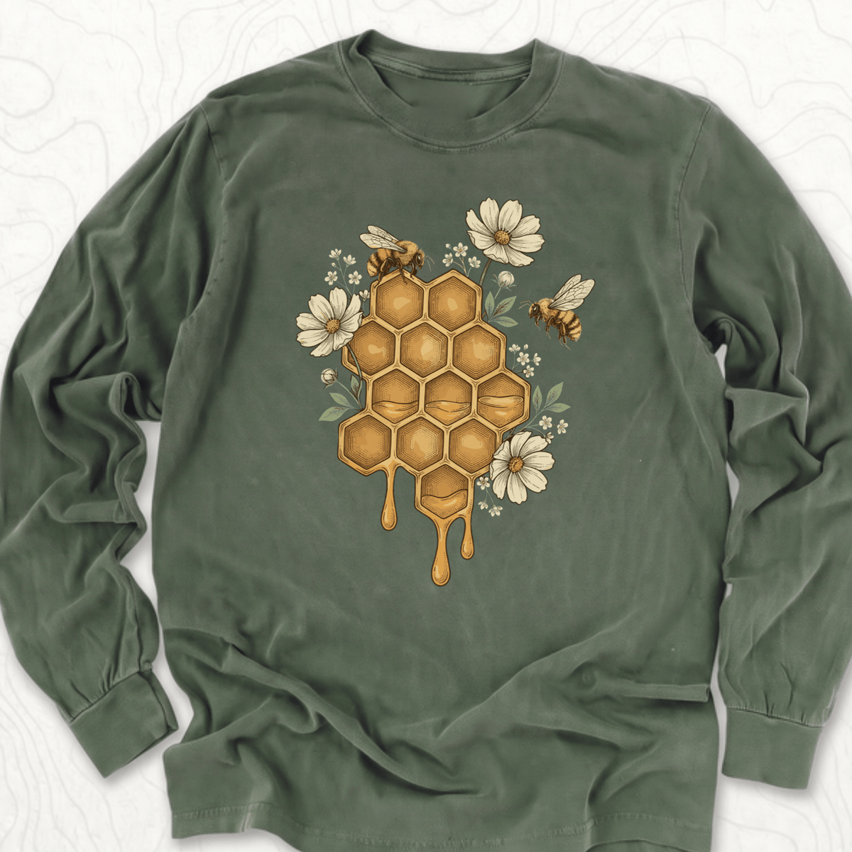 Honeycomb Bees LS T-shirt - Hemp