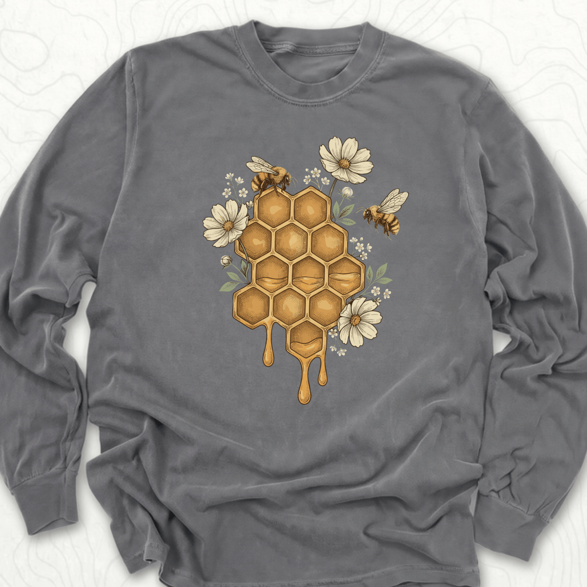 Honeycomb Bees LS T-shirt - Pepper