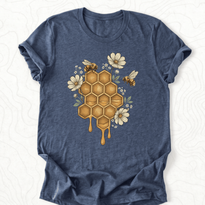 Honeycomb Bees Tee - Heather Navy