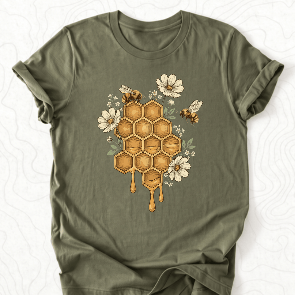 Honeycomb Bees Tee - Military Green