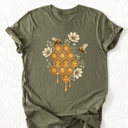 Honeycomb Bees Tee - Military Green