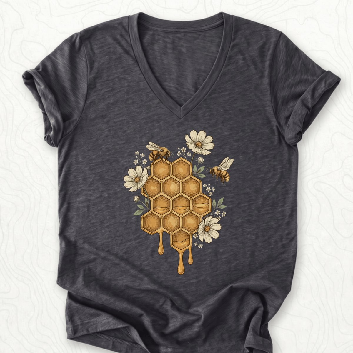 Honeycomb Bees V-Neck - Dark Grey Heather