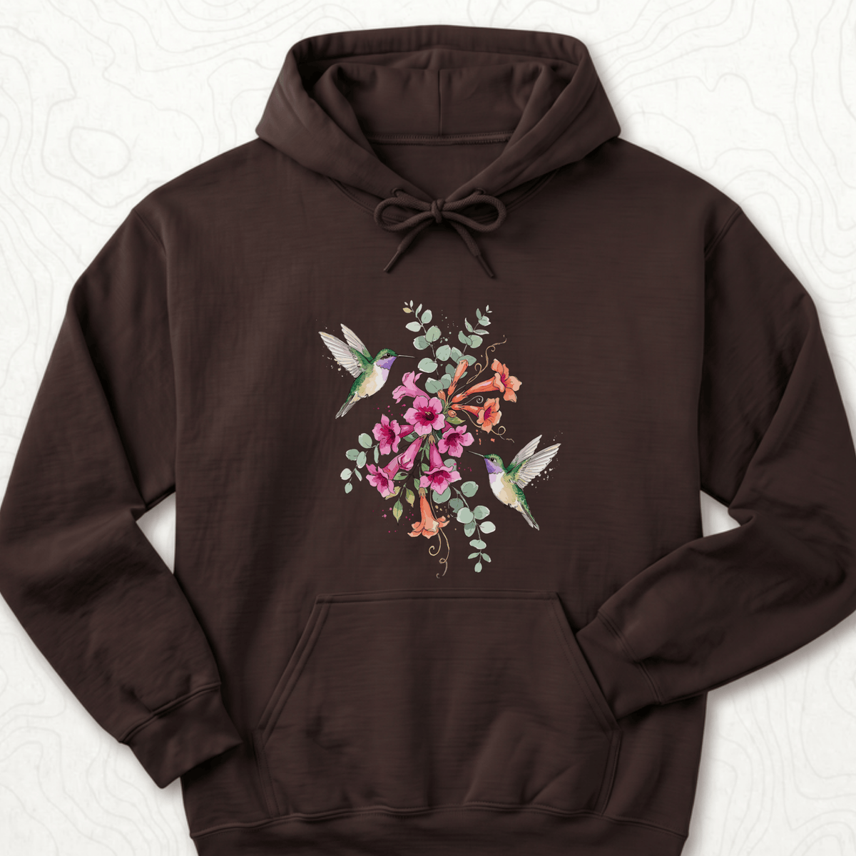 Hummingbird Bouquet Hoodie - Dark Chocolate