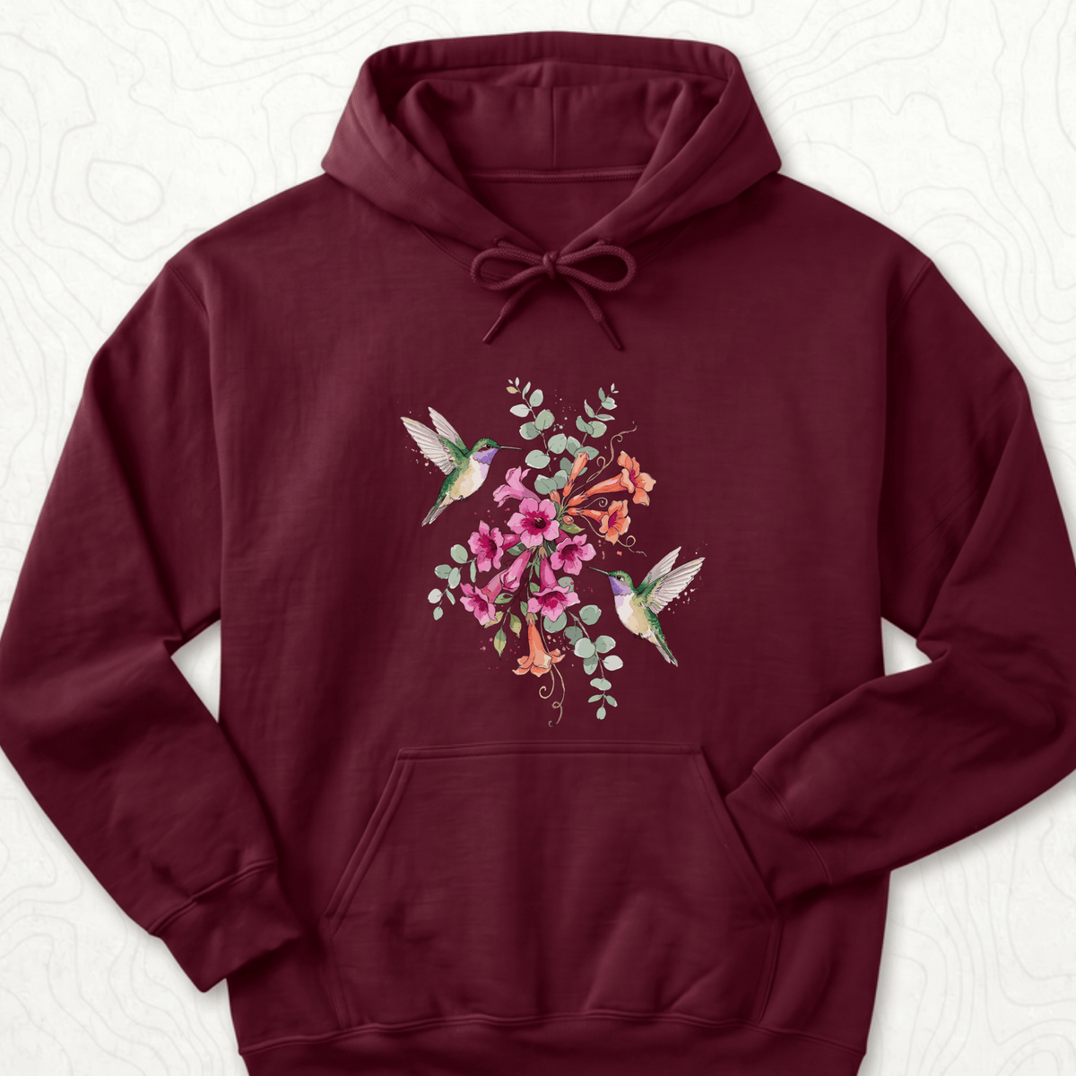 Hummingbird Bouquet Hoodie - Maroon