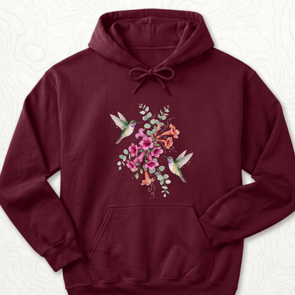 Hummingbird Bouquet Hoodie - Maroon