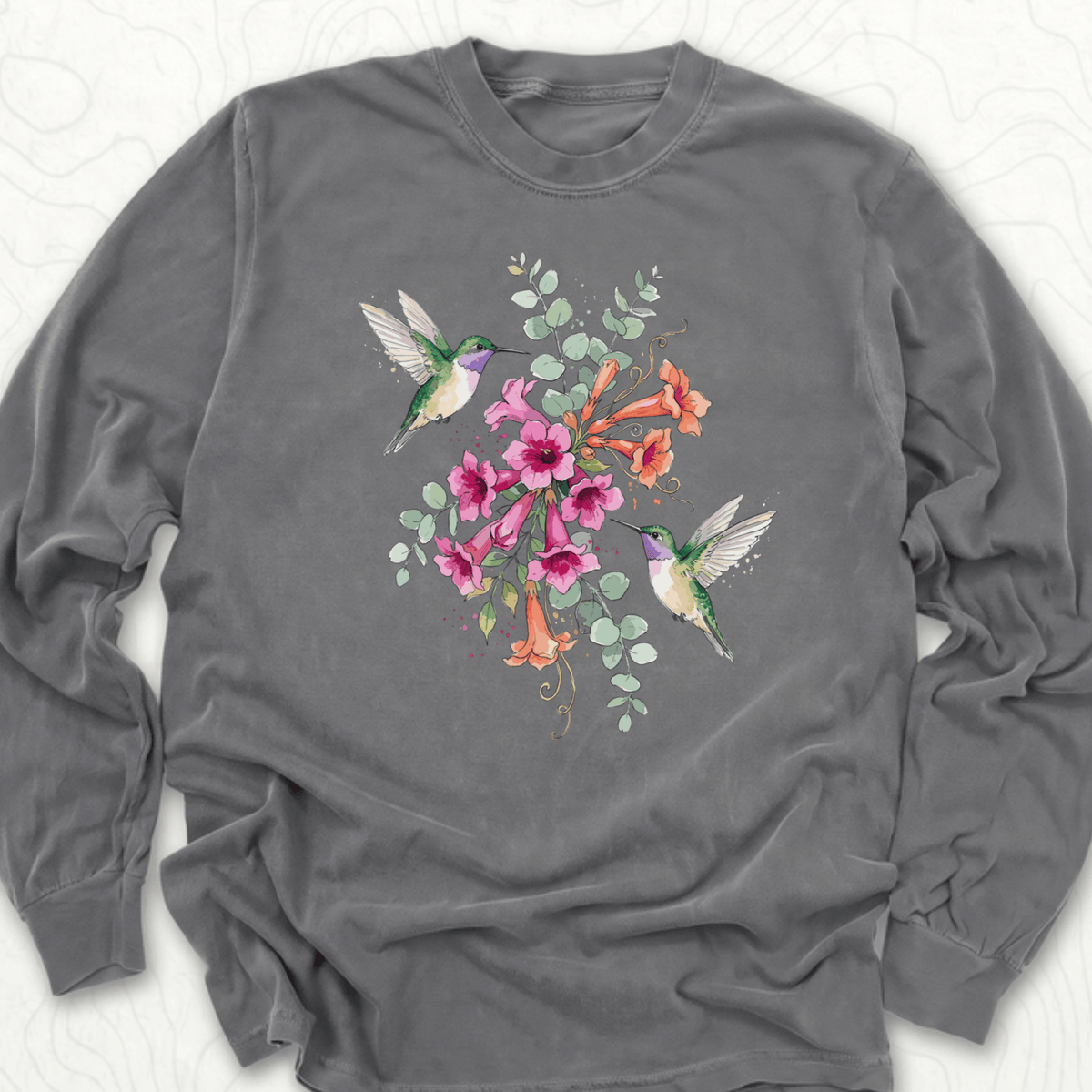 Hummingbird Bouquet LS T-shirt - Pepper