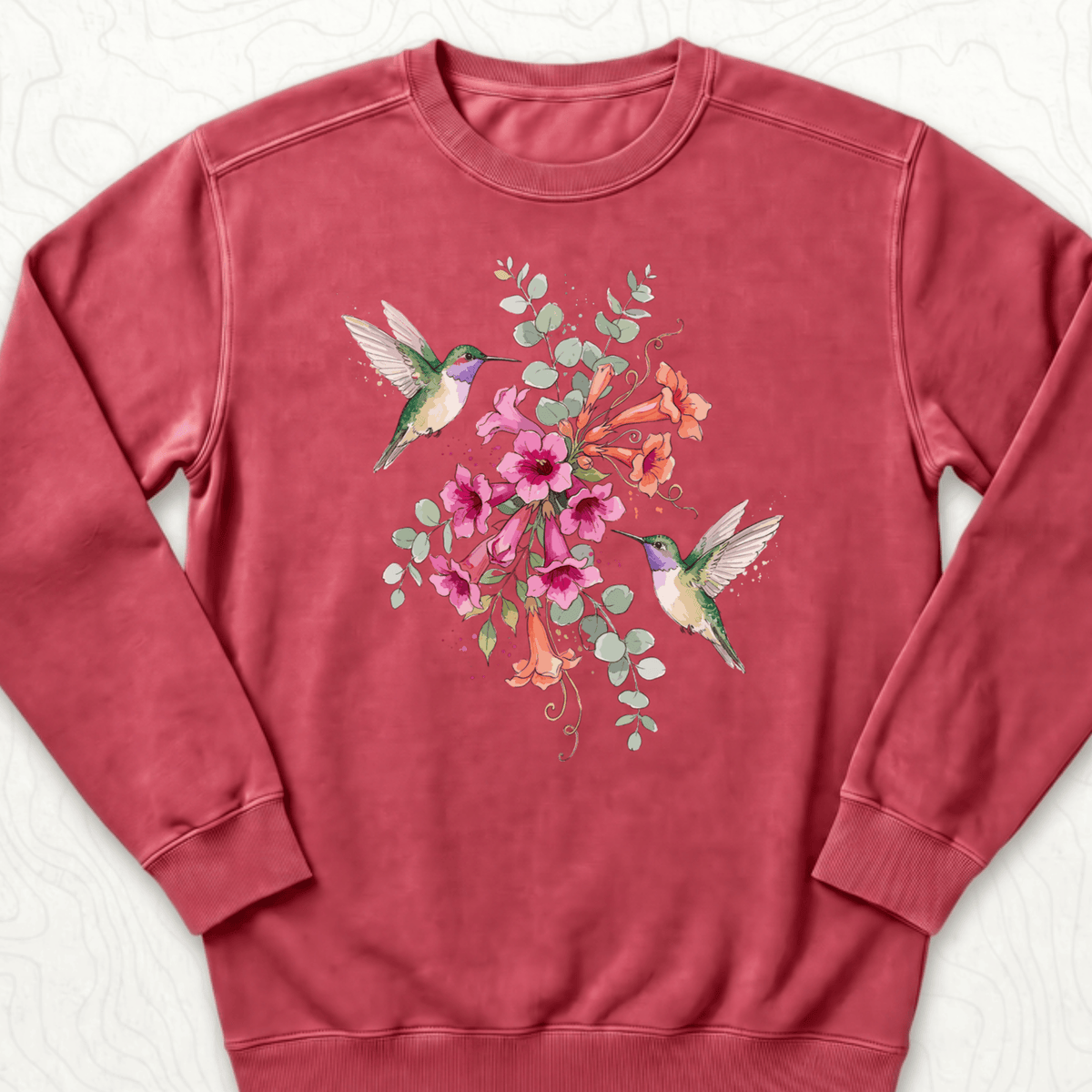 Hummingbird Bouquet Sweatshirt - Crimson