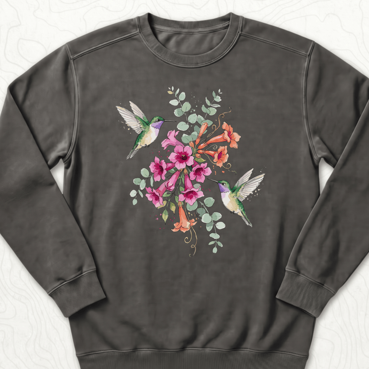 Hummingbird Bouquet Sweatshirt - Pepper