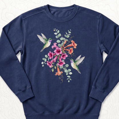 Hummingbird Bouquet Sweatshirt - True Navy