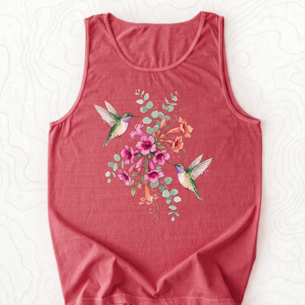 Hummingbird Bouquet Tank Top - Crimson