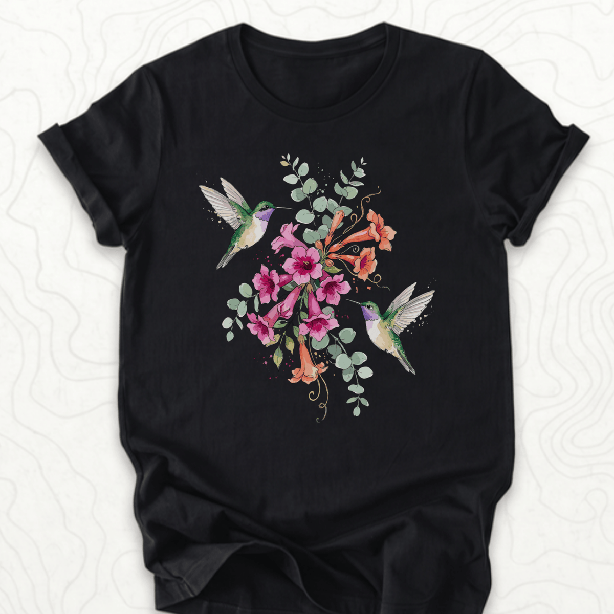 Hummingbird Bouquet Tee - Black
