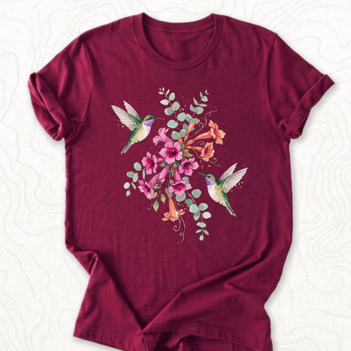 Hummingbird Bouquet Tee - Maroon