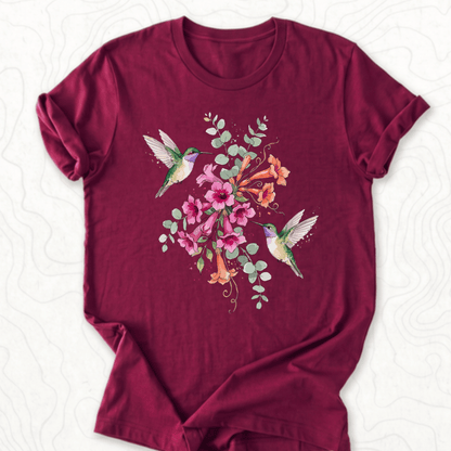 Hummingbird Bouquet Tee - Maroon