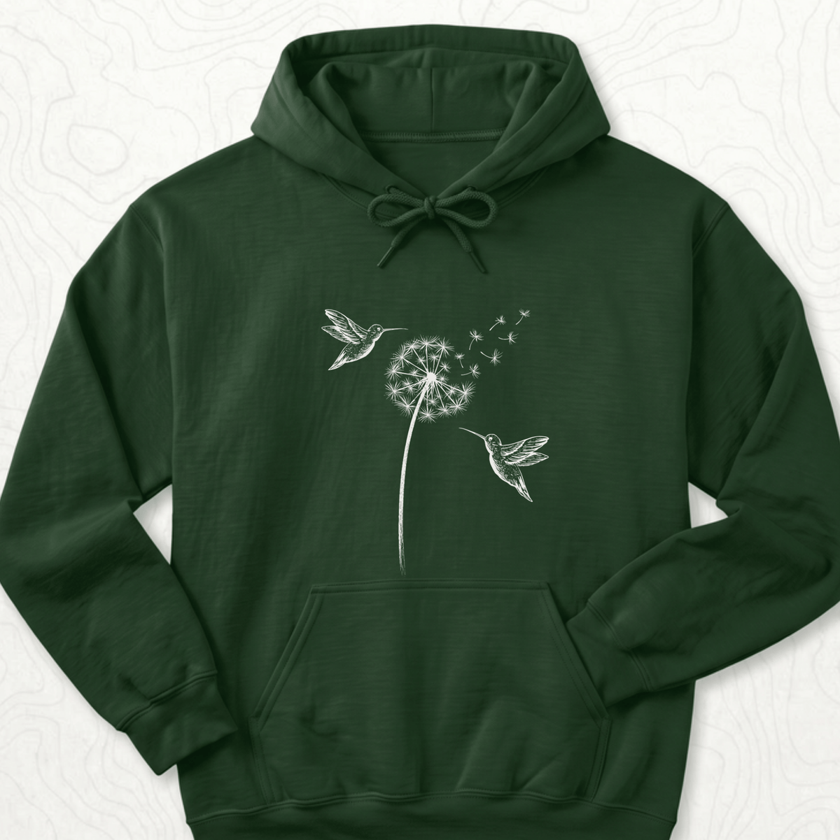 Hummingbird Dandelion Hoodie - Forest Green